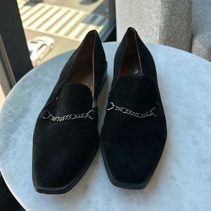 Franco Sarto suede loafers with silver chain